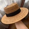 Breathable Wide Brim Hollow Straw Hat Sunscreen Cloth Buckle Western Cowboy Hat Sun Protection Panama Hat Visor Cap Men