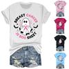 Women's Casual Halloween Breast Print T-Shirt Round Neck Pullover Short Sleeve Top