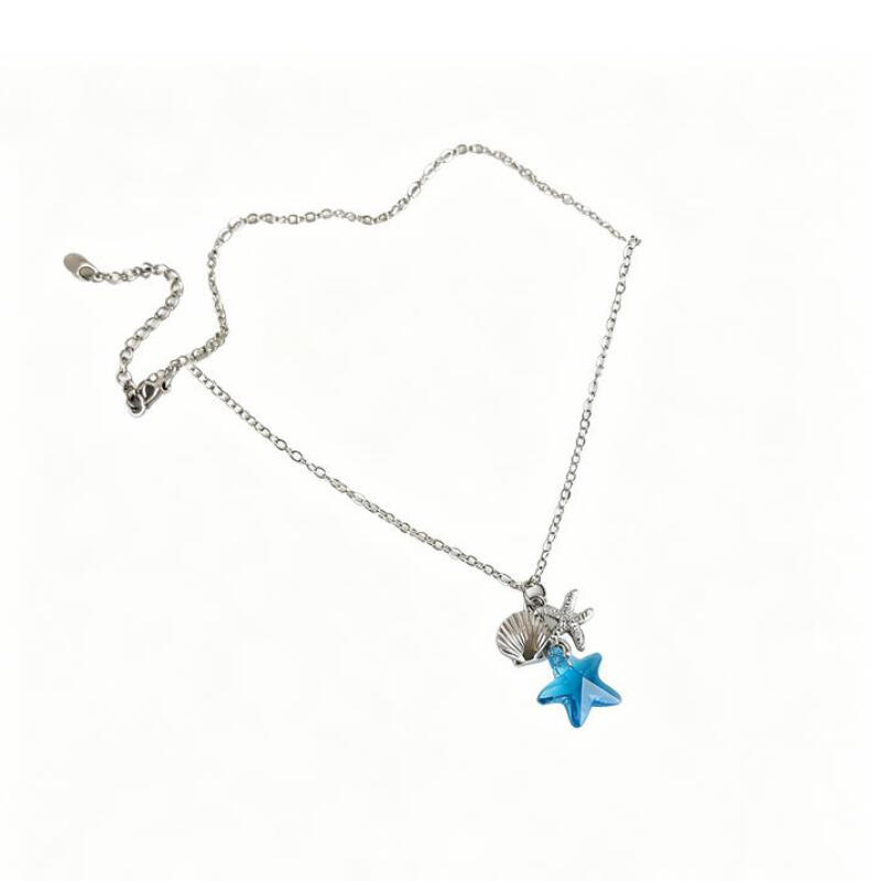 Exquisite Blue Starfish Shell Pendant Necklaces for Women Girls Vacation Style Artificial Crystal Beaded Necklaces Jewelry Gifts