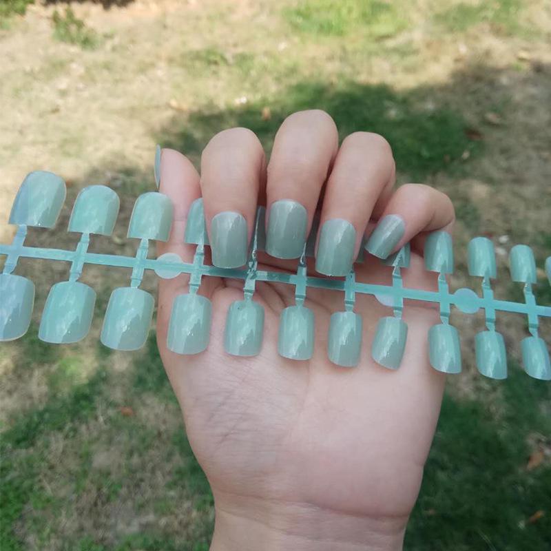 24pcs/set DIY Quick Nails Short Flat Head Solid Color False Nails Multicolor Strips Finished Wear Manicure