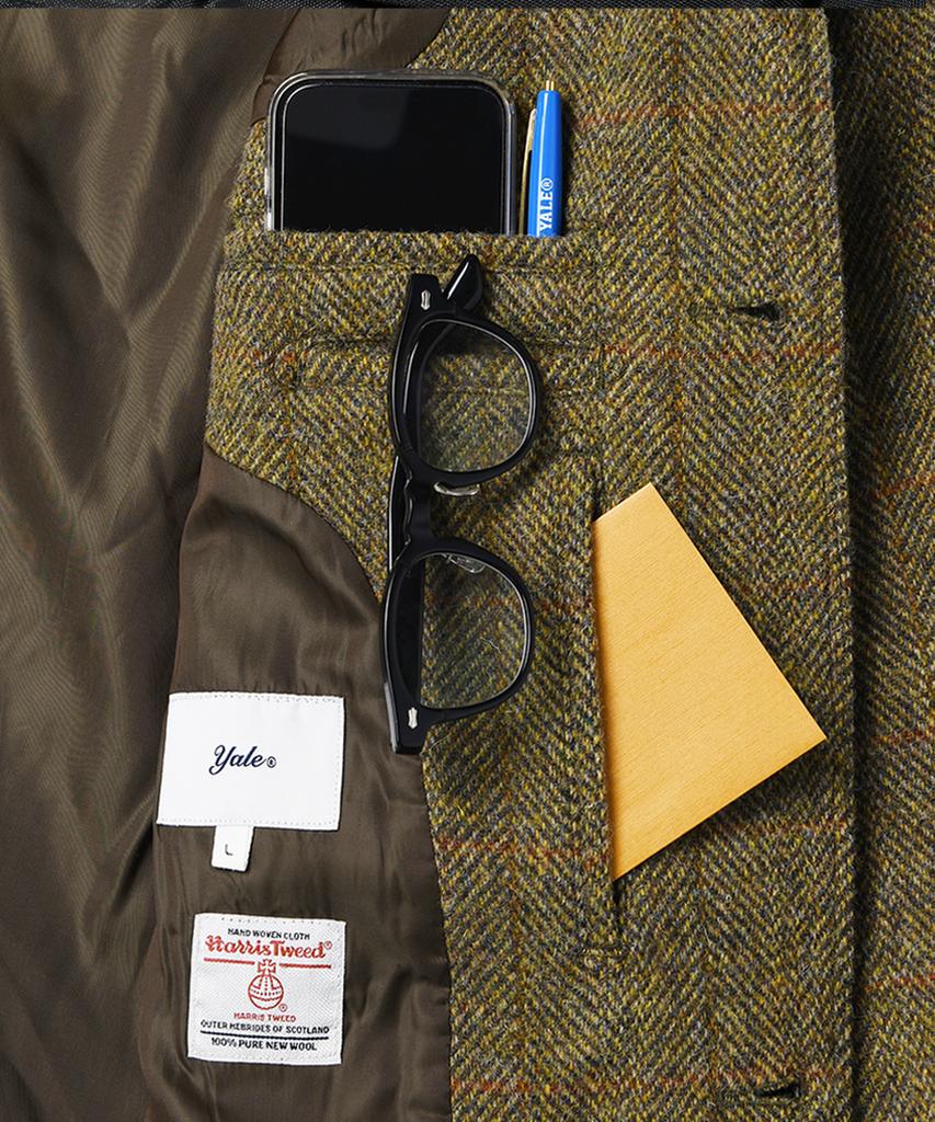 Yale Harris Tweed Pure Wool 3 Button Blazer Brown