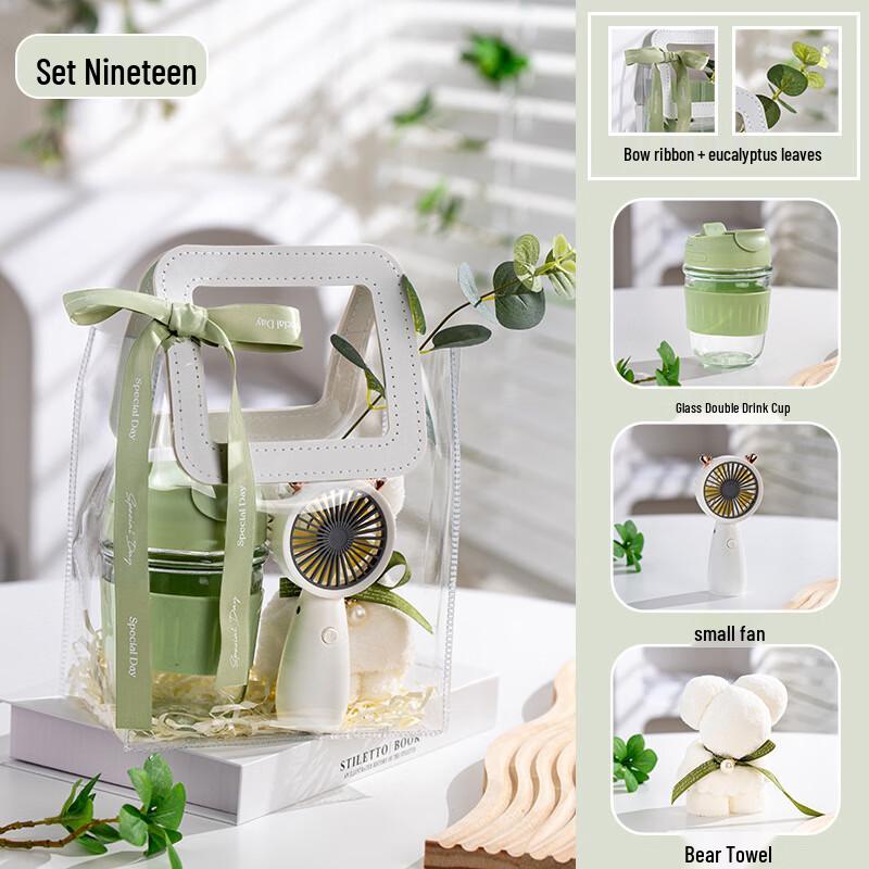 Versatile Glass Cup, Fan & Towel Gift Set