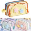 Multiple layers Pencil Cases with 2 Plush Stars Students School Supplies Large Capacity Pen Bag