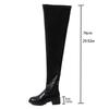 Fashion Black Thigh High Boots for Women 2025 Autumn Winter Pu Leather Over The Knee Boots Woman Thick Heel Elastic Long Botas