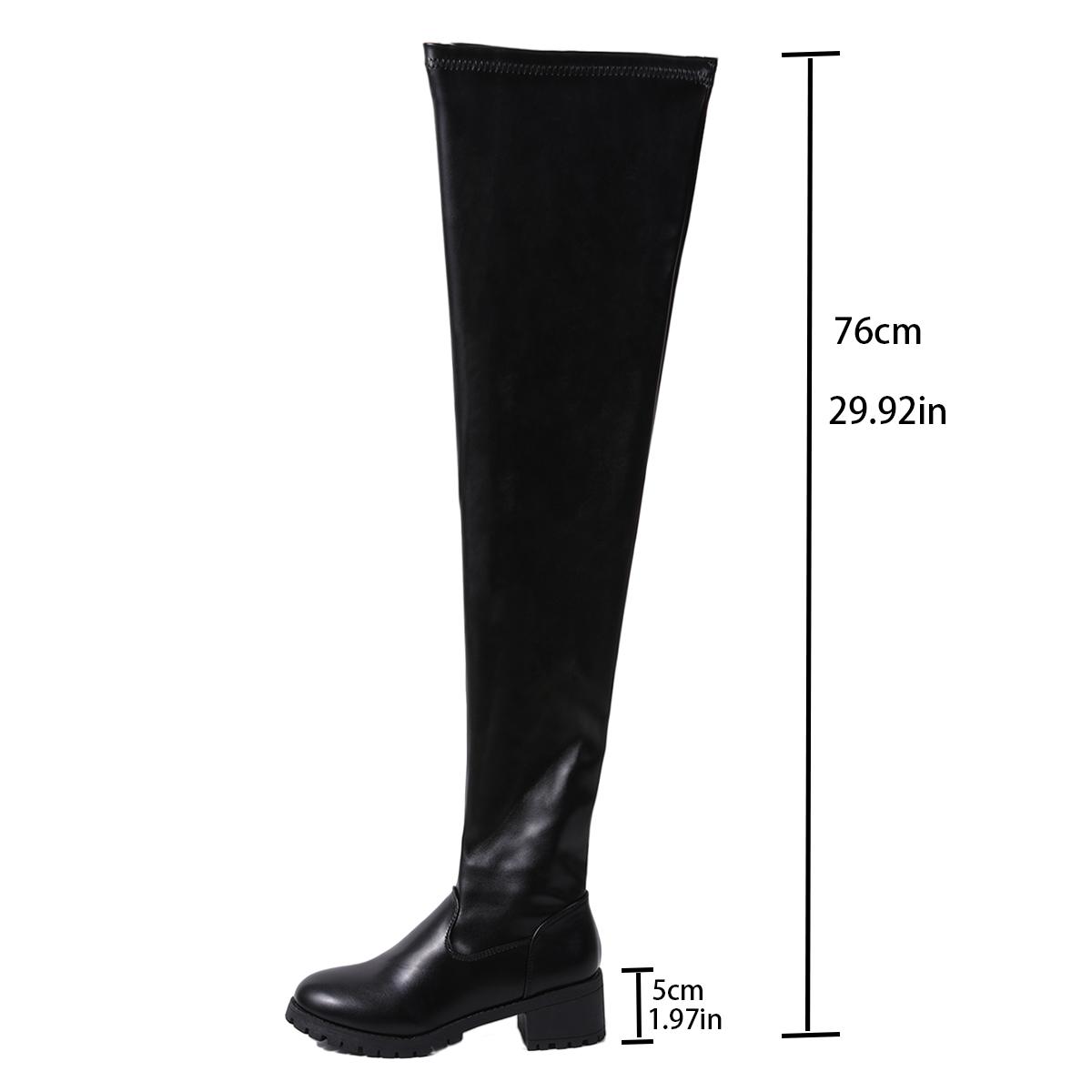 

Fashion Black Thigh High Boots for Women 2025 Autumn Winter Pu Leather Over The Knee Boots Woman Thick Heel Elastic Long Botas 43 чёрный