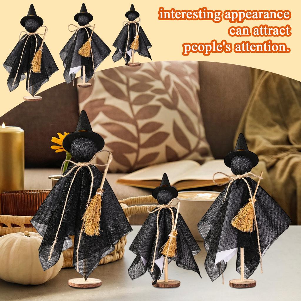 Halloween Interior Decorations - Set Of 3 Halloween Ghosts, Wooden Stand, Tabletop Decorations, Horror Halloween Decorations