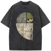 Retro Fibonacci Short-sleeve Hip-hop Street Clothing Men's and Women's Water-wash Vintage T-shirt Retro