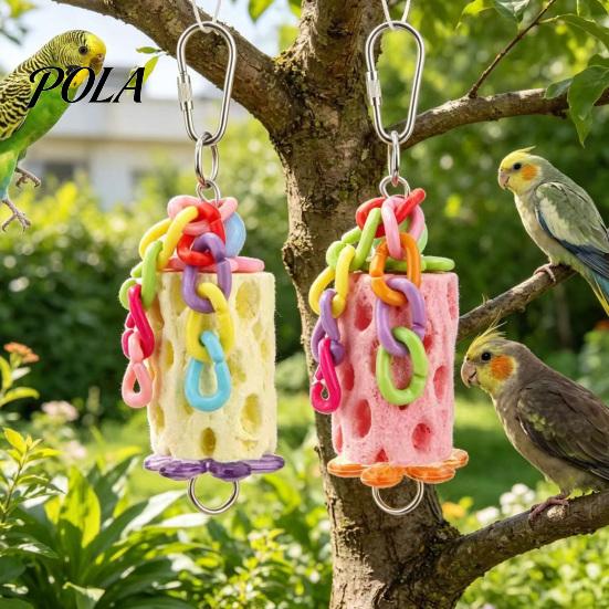 Birdcage Hanging Toy Bird Beak Grinding Stone, Parrot Chew with Colorful Chain, Cage Accessories for Budgies Cockatiels Lovebirds Conures Anxiety