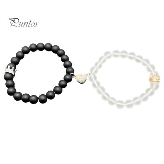 

2 шт., браслет ручной работы с короной и бисером, светящееся сердце, светится в темноте, эластичный браслет для пар, мужской и женский подарок любовнику черный белый