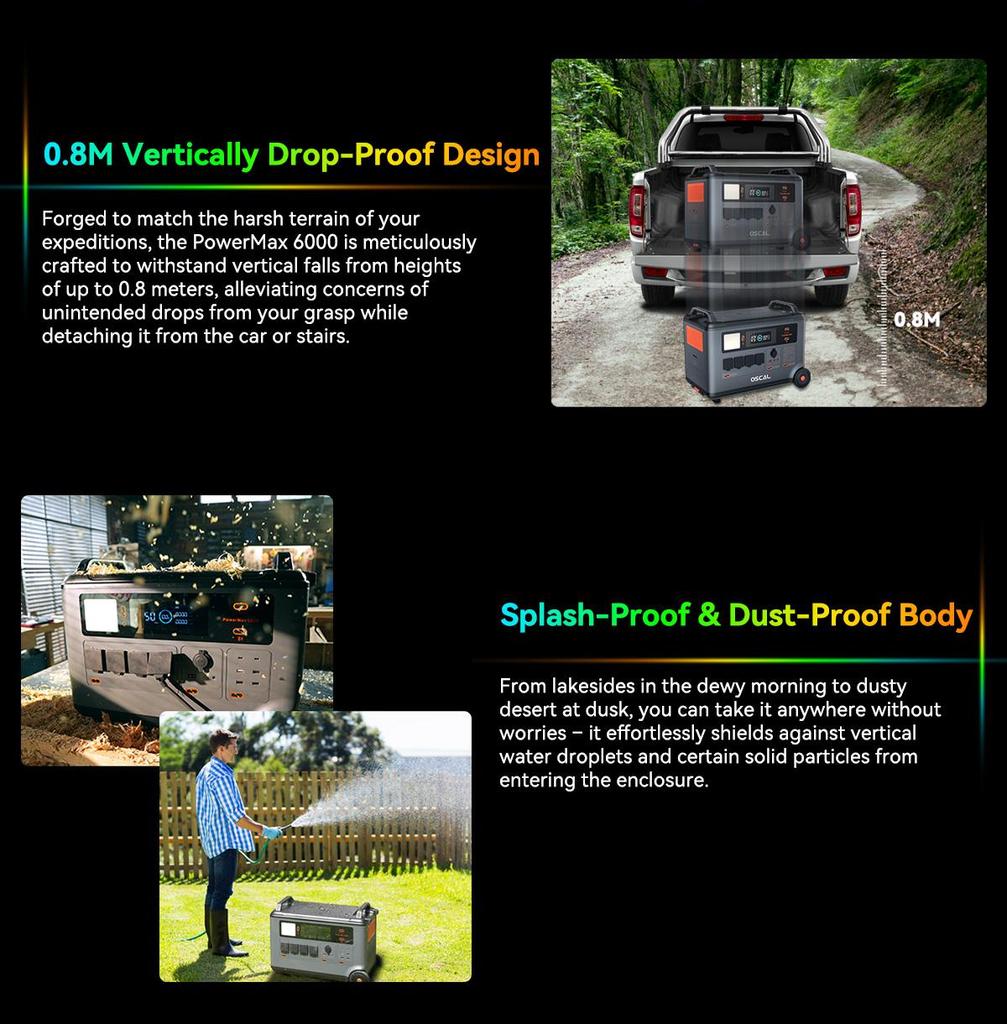 Oscal PowerMax 6000 6000W Power Station, 3600Wh LFP Battery Power Station, 14 Outlets, 3500+ Life Circle, Smart APP Control