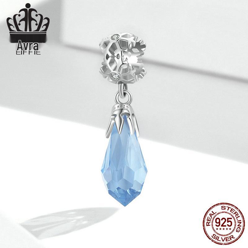 Sterling Silver Snowflake Ice Crystal Pendant Bracelet with Light Blue Zircon and Platinum Plating