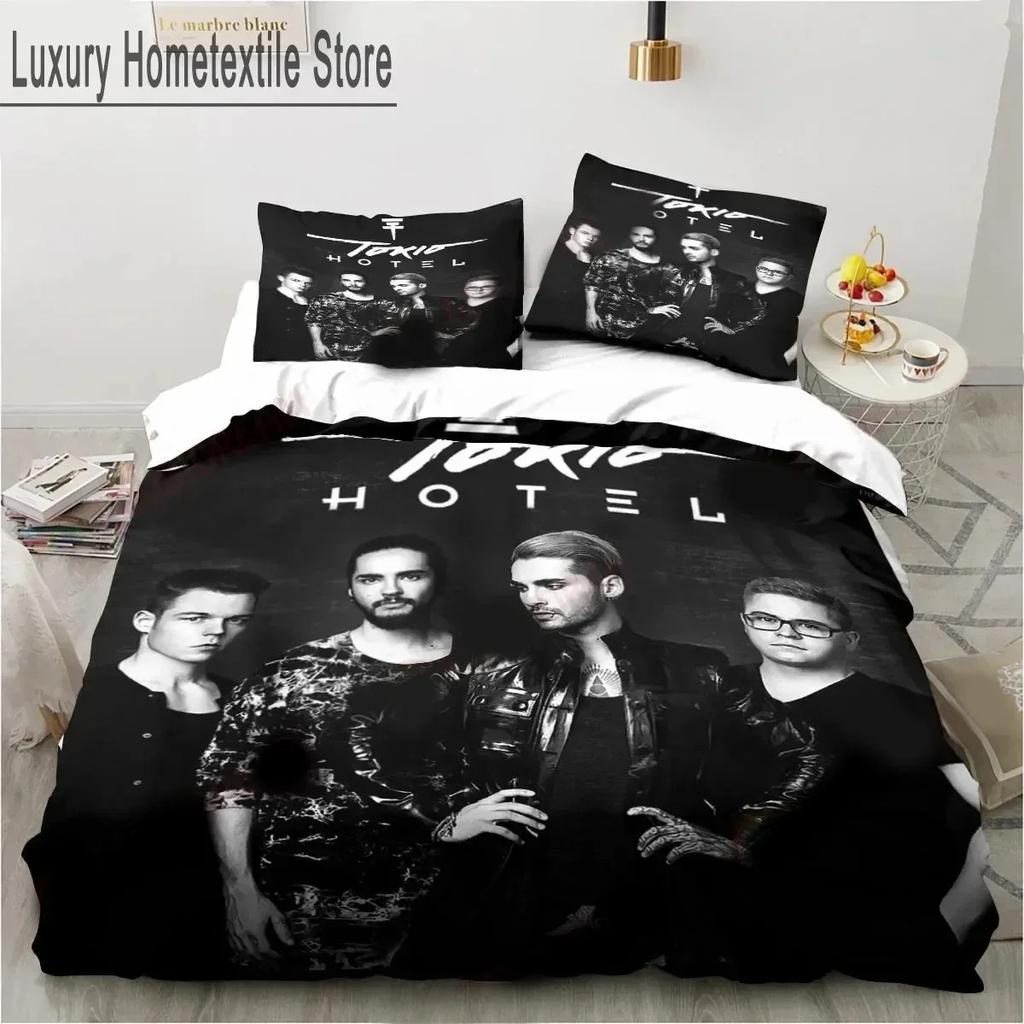 Zestaw pościeli Tokio Hotel 3D Print dla chłopców i dziewcząt Twin Queen King Size poszewka na kołdrę poszewka na poduszkę łóżko dla chłopców dorosłych tekstylia domowe extile