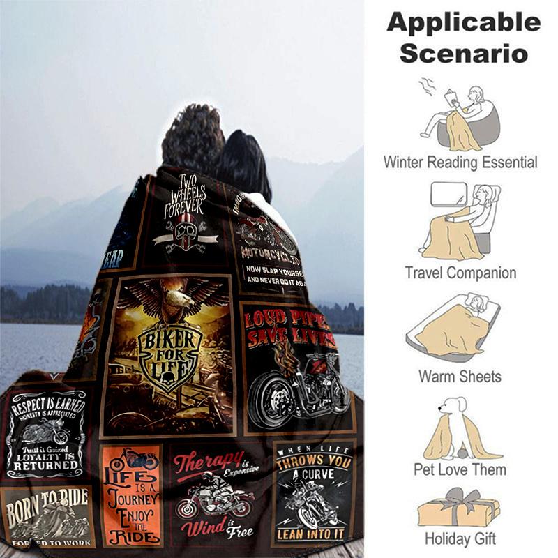 1pc Motorcycle Themed Throw Blanket Biker Quotes & Sayings for Home Decor, Couch Cover, Travel .W037