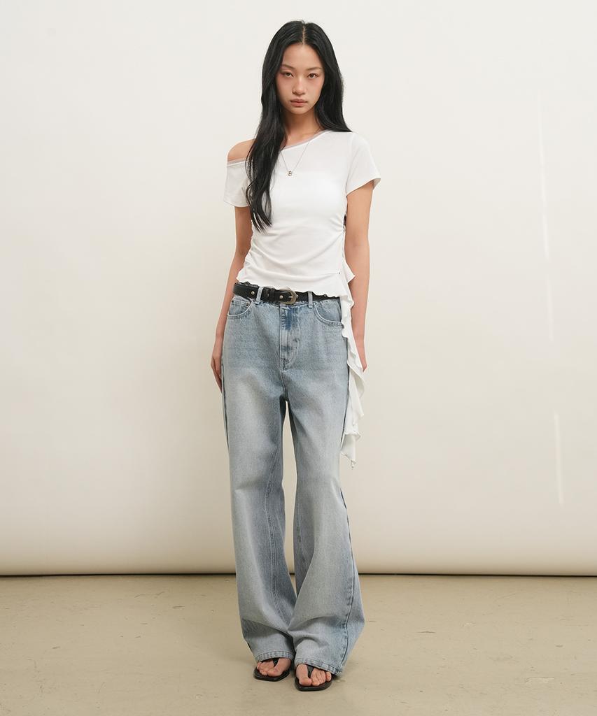 GENERALIDEA Mesh-Trimmed One-Shoulder T-Shirt [White] / Gf2Lts526
