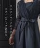 Nissen Party Open Size M Women's Dress, 3/4 Sleeves, Front, Lace, Fishtail, Navy,