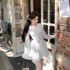 Double-layer Sleeve Throbbing Small White Dress Lace Long-sleeved Shirt Dress French Stunning White Spring and Summer Skirt To Wear