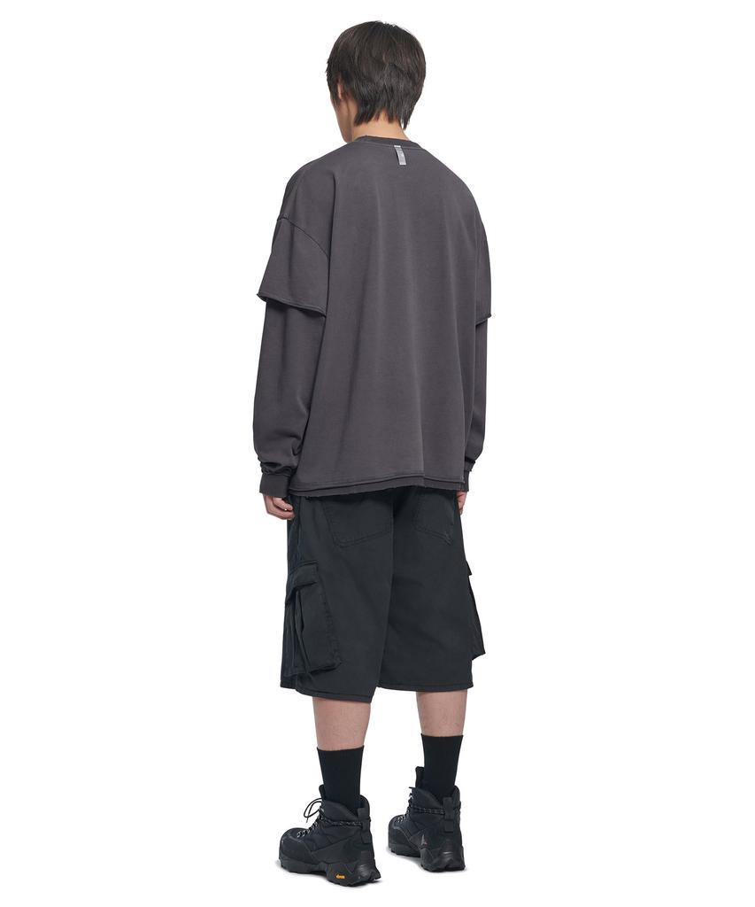 Nomaenyueol Abrasion Layered Long Sleeve Tee - Washed Charcoal
