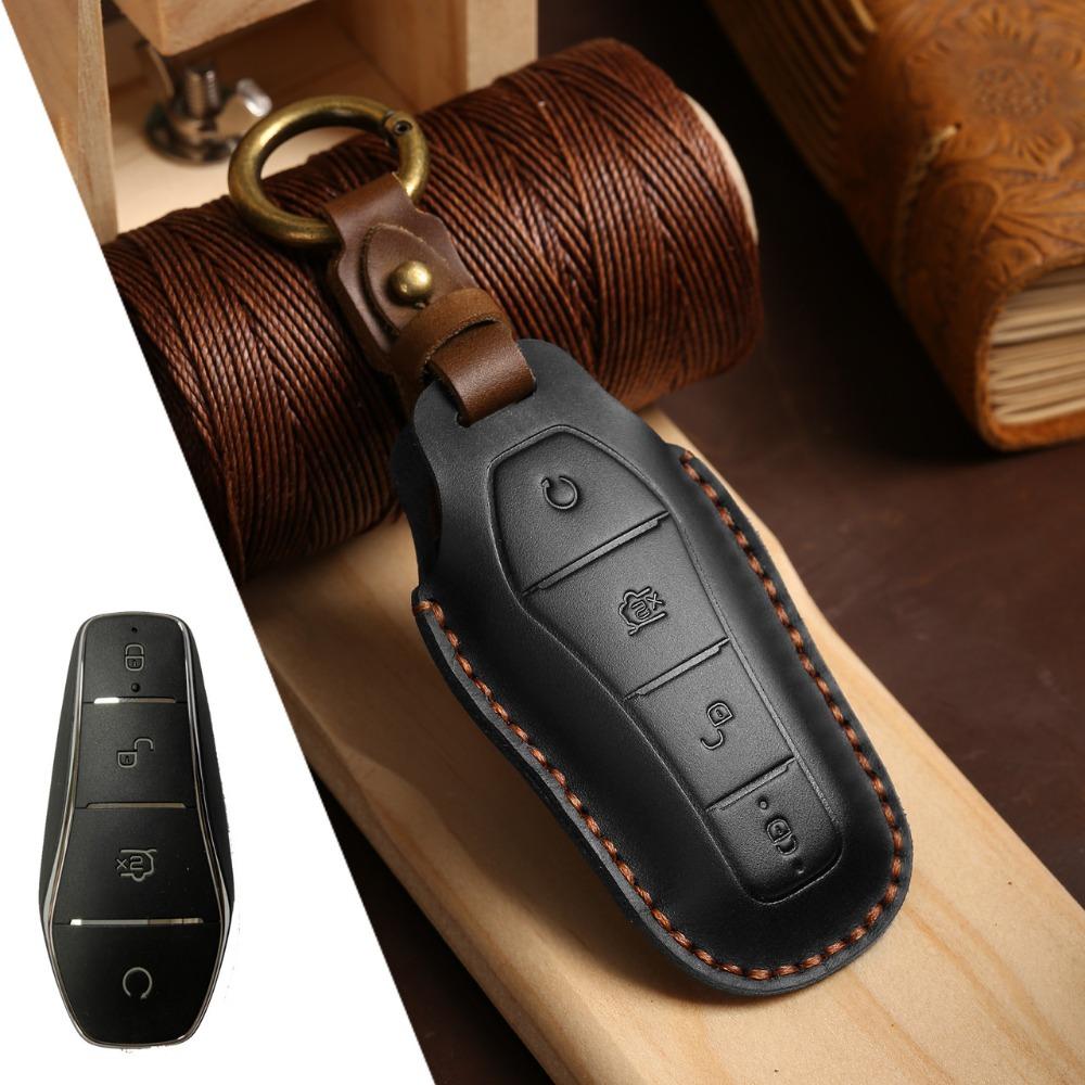Handgefertigte Schlüsselhülle aus echtem Leder für BYD Dolphin Qin Plus DMI Autoschlüssel Premium Autozubehör