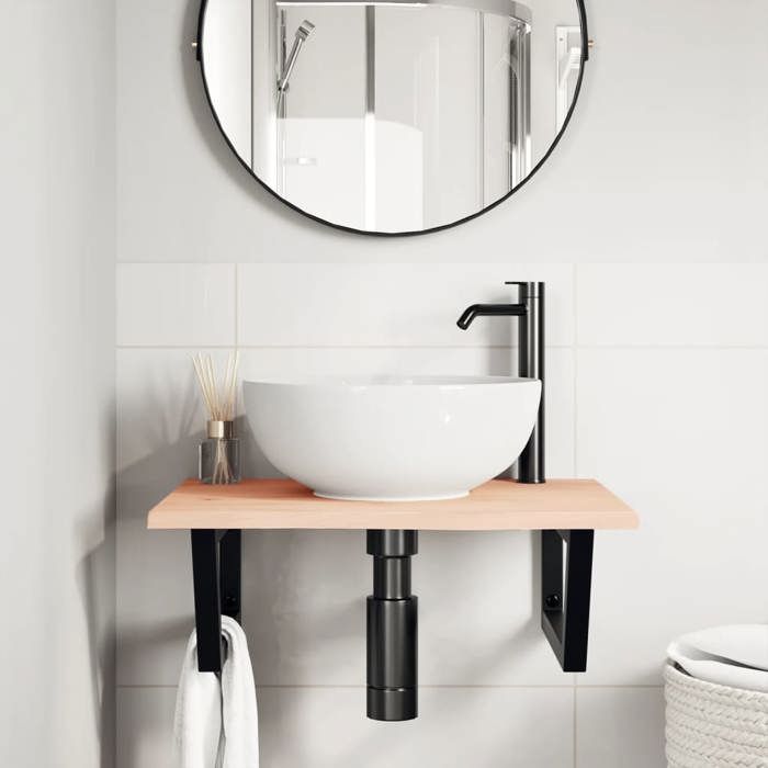 VidaXL Wall-mounted Vanity Shelf Steel and Solid Oak Wood 3302595