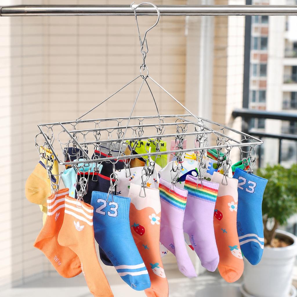 Stainless Steel Drying Racks Windproof Multi-clip Hangers Socks Bras Underwear Towel Hangers Anti-rust Clothes Hook Hangers