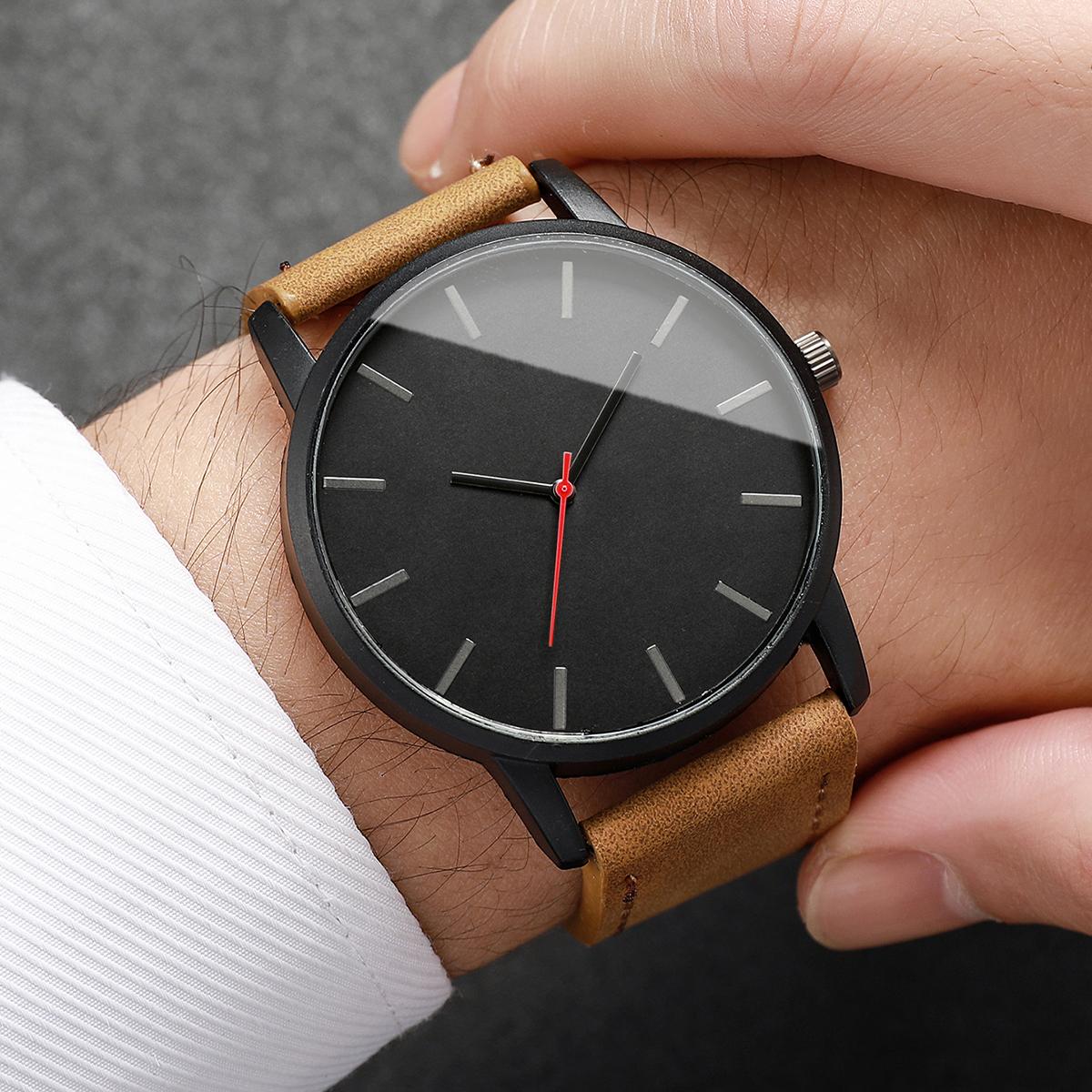 

2 шт. Мужские часы Джентльмен Простые Классические Круглый Циферблат Кварцевые Часы Мужской Ремешок из Искусственной Кожи Имитация Набора Часов