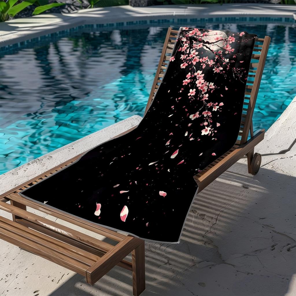 Elegant Sakura Moon Microfiber Beach Towel 1 Piece Set 2D Flat Printed Sandproof Waterproof Holiday Sea Sunbed Lounger Towel