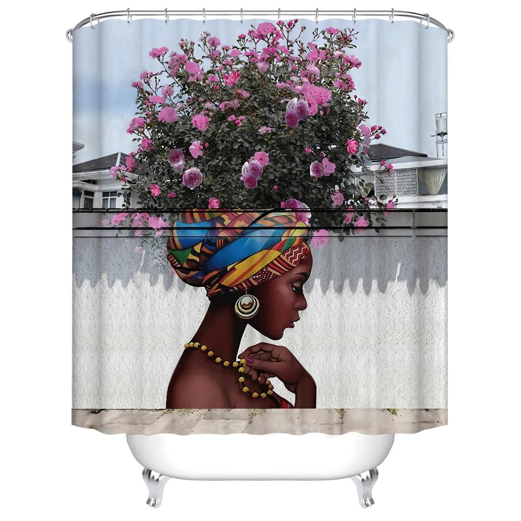 Art Design Graffiti Art Hip Hop African Girl Shower Curtains Bathroom Curtain Frabic Waterproof Polyester Bath Curtain with Hook