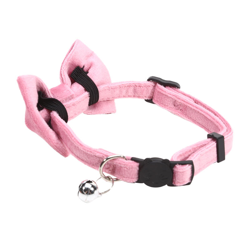 1PC Cute Pet Suede Bow Tie Collar with Bell Breakaway Adjustable Solid Color Safety Collar for Kitten Puppy