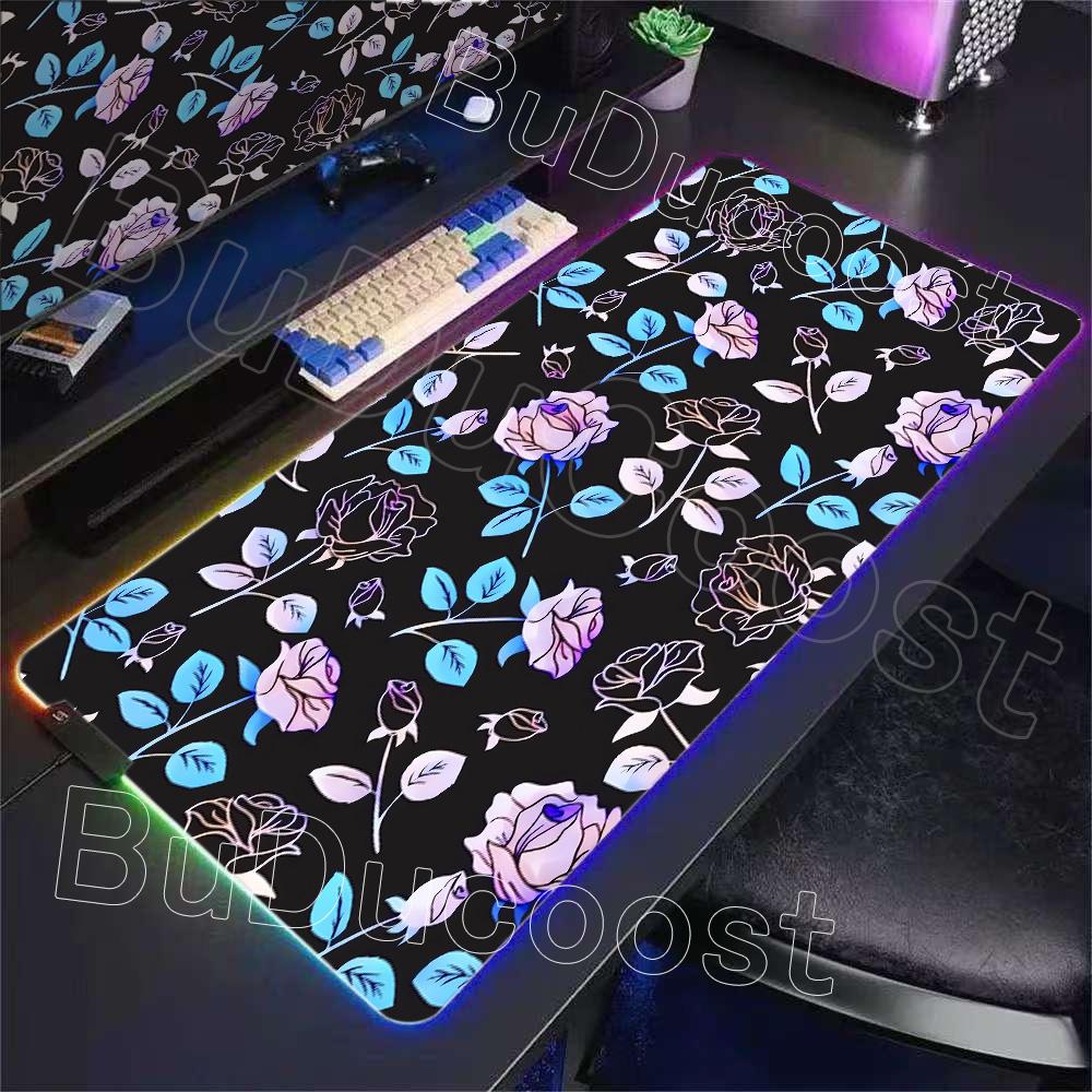RGB LED  Floral Plants Mousepad Rubber XXL Cartoon Anime Gaming Mouse Pad Keyboard Mouse Mats Desk Mat Accessories Mouse Carpet