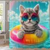 1pc Funny and Creative Surfing Cat and Dog Shower Curtain,Cartoon Bathroom Curtain,Home Polyester Decoration Curtain With Hooks