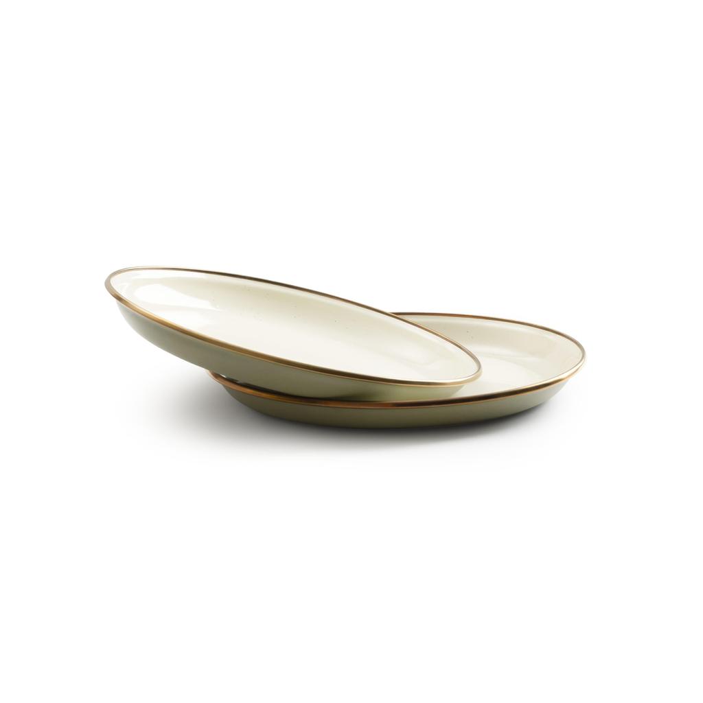 Enamel Salad Plate Set Outdoor Olive Drab [Barebones Living] 2-Tone