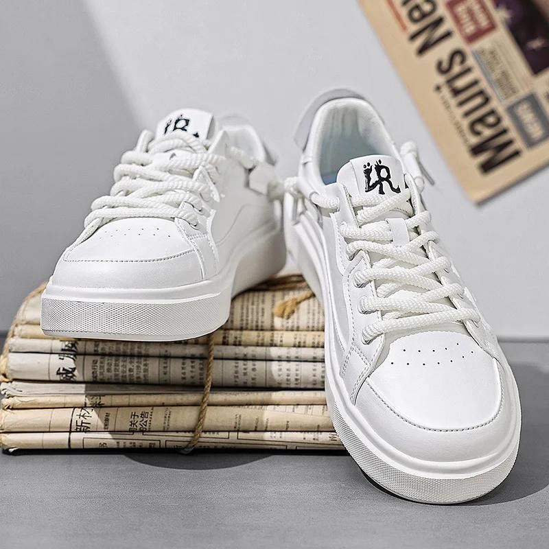 Fashion Soft Sole Lace Up Mens Shoes Casual Leather Outdoor Shoes Non-Slip Man Sneakers Handmade Leisure Walk Footwear Comfy Skate Shoes