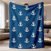 2026 Latest Flannel Blanket Luxurious Navy Blue Anchor Print Throw Blanket UltraSoft Polyester, AllSeason Versatility for Bed, Sofa, Travel & Leisure,