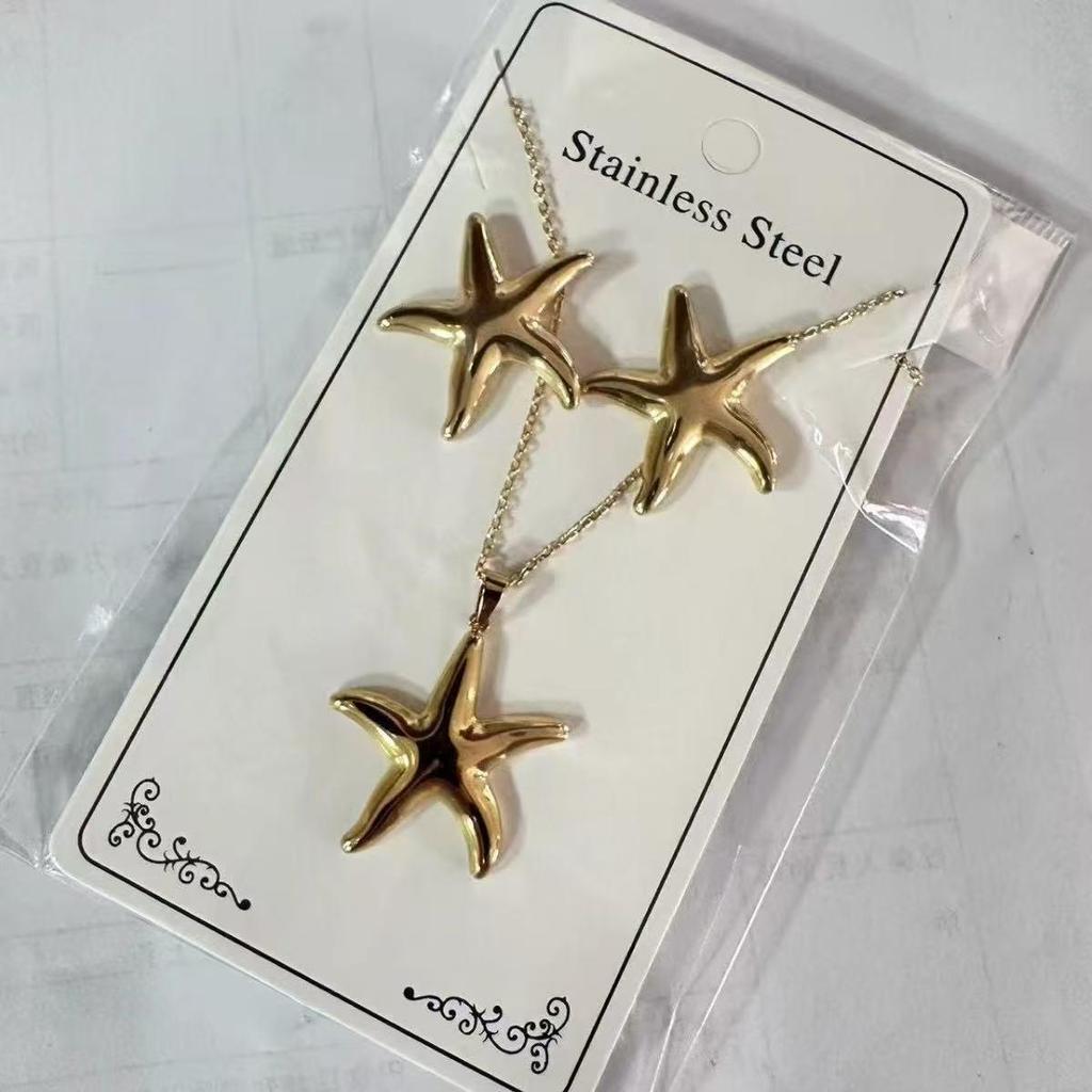 Women's Stainless Steel Geometric Necklace & Earring Set - Hip Hop Style Jewelry