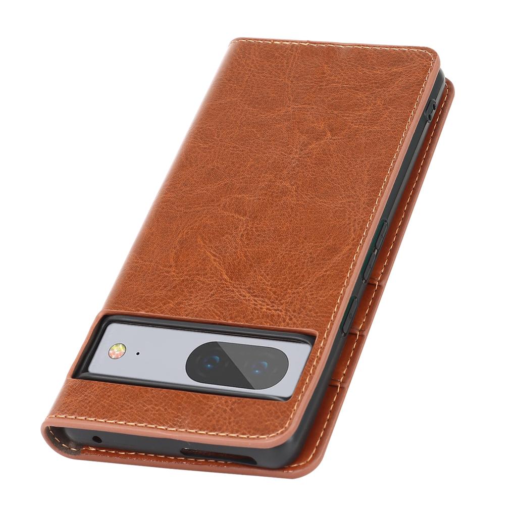 Genuine Leather Phone Cover For Google Pixel 7a,Crazy Horse Texture Magnetic Anti-drop Phone Case with Stand Wallet