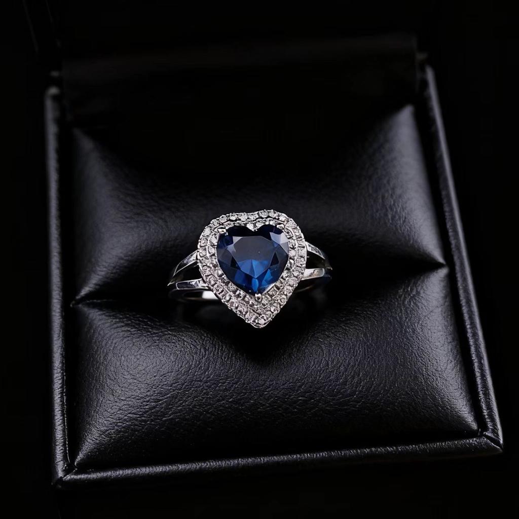 Fashion Love Necklace Imitation Classic Heart Of The Ocean Sapphire Jewelry Set Women'S Ring Stud Earrings Pendant