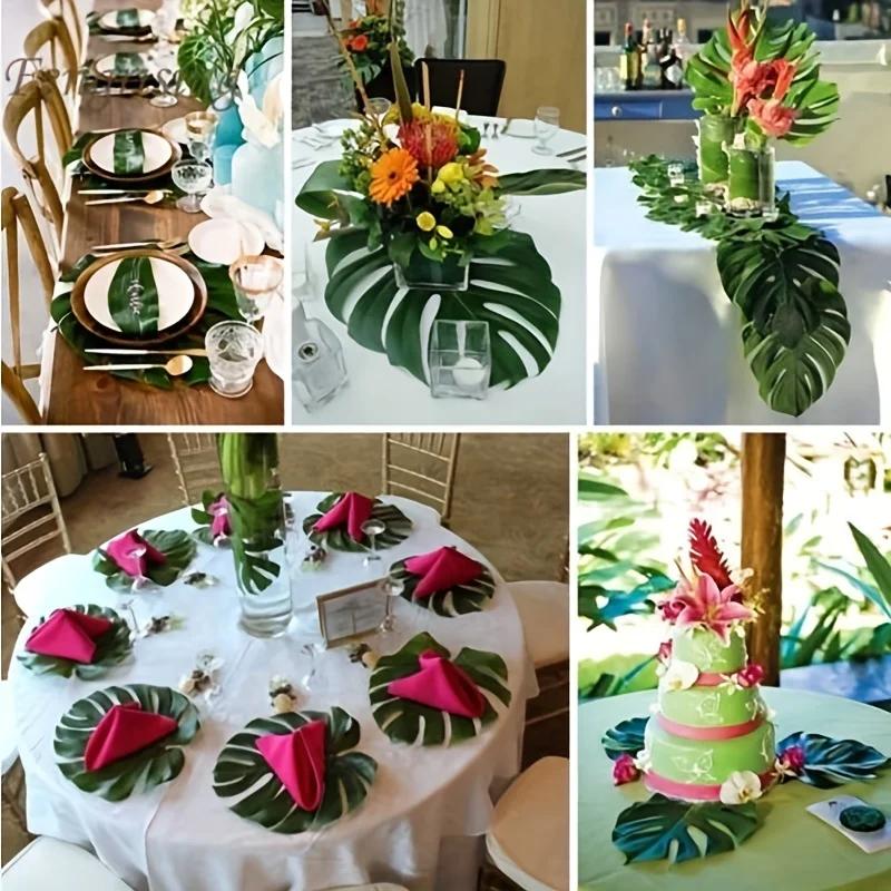 10pcs/20pcs Hawaii Artificial Palm Leaf Turtle Back Leaf Jungle Beach Theme Party Flower Arrangement Mat Accessories Cup Mat