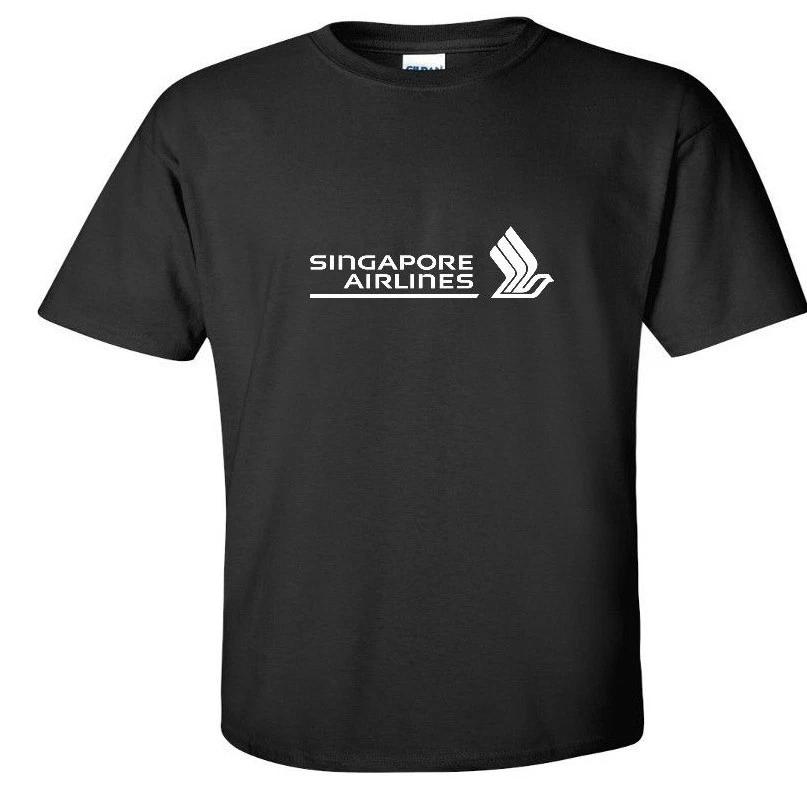 Singapore Airlines White Logo Aviation Geek Black Cotton T-Shirt M