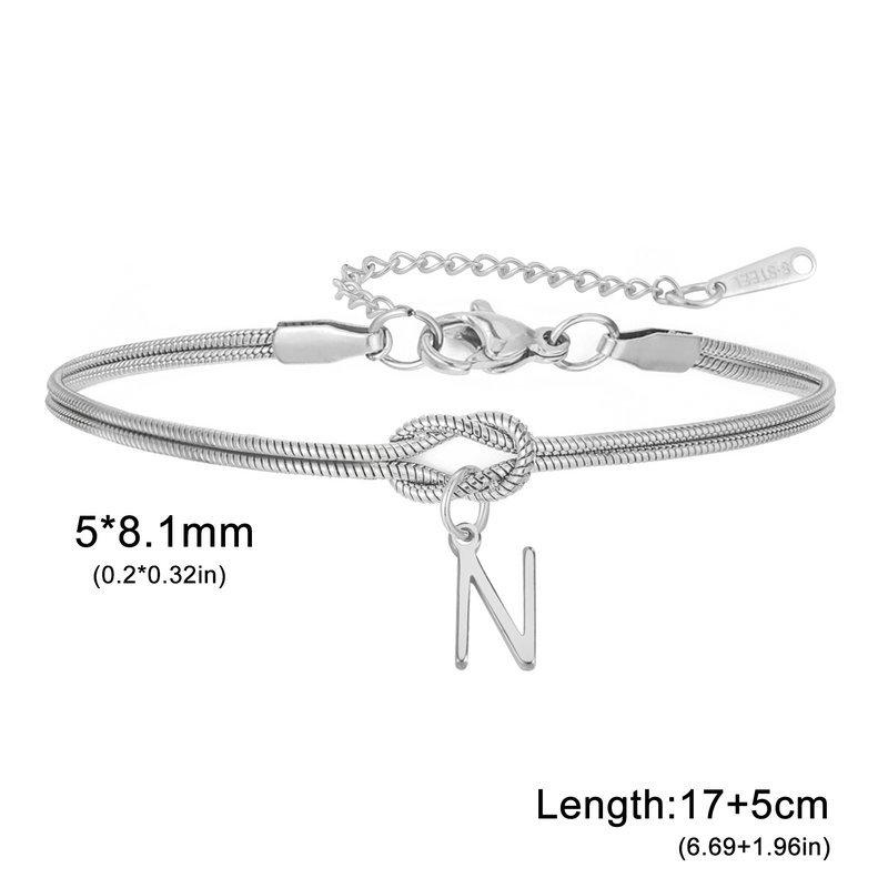 Stainless Steel 26-Letter Bracelet & Anklet with Double-Layer Knotted Snake Bone Chain