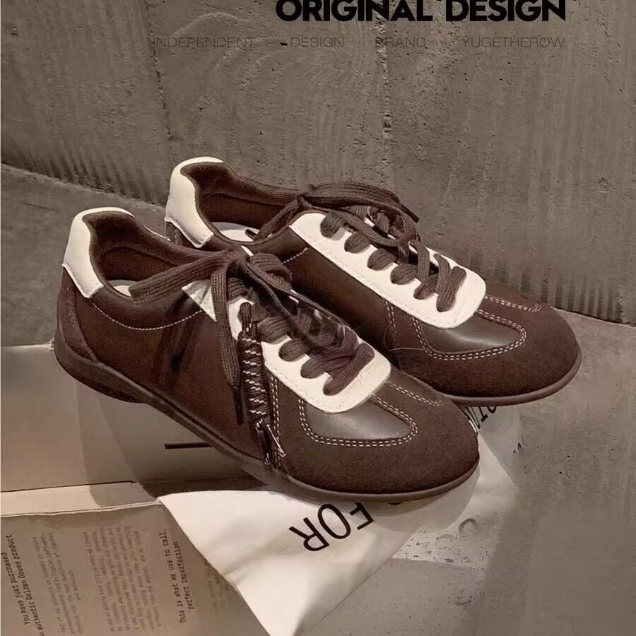Cowhide Retro Color Matching German Training Shoes Women's 2025 New Soft-soled Versatile Casual Sports Board Shoes Heightening Forrest Gump Shoes Wome