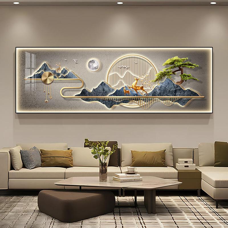 

Новий китайський стиль Гірський пейзаж Полотно Картина Настінне мистецтво Багате дерево Плакати Золотий олень Настінне мистецтво для прикраси вітальні Без рами 60X170CM NO FRAME