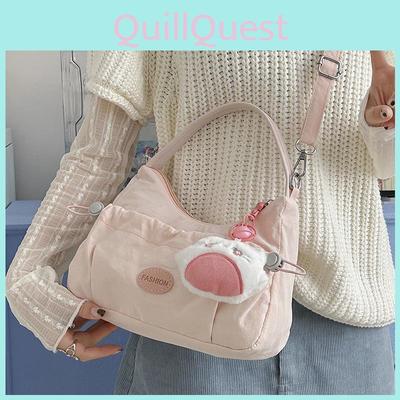 Simple Nylon Diaperg Shape Shoulder Bag With Zipper Closure For Street Style