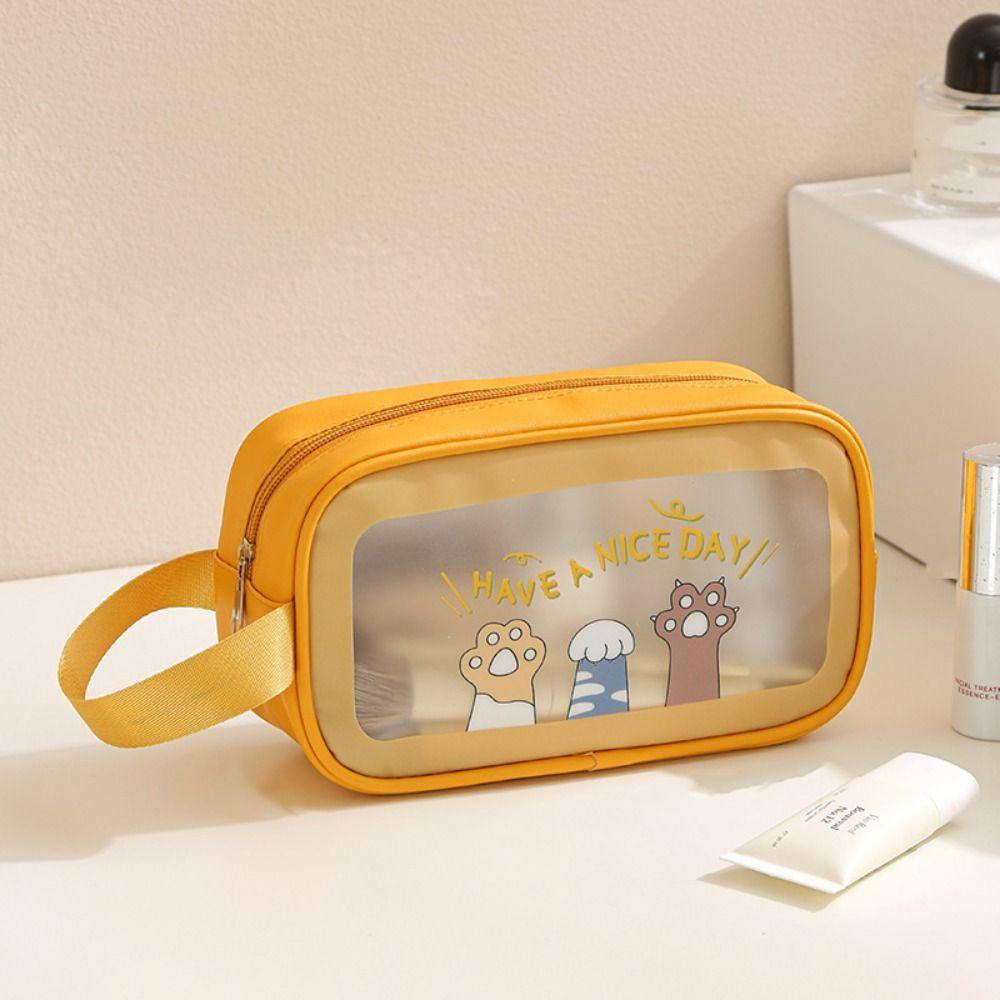 Flower Cartoon PVC Cosmetic Bag Large Capacity Wash Pouch Durable Transparent Makeup Bag  Girl