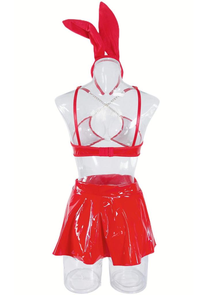 European Patent Leather Bunny Girl Costume Set: Nightclub Role-Playing Erotic Lingerie