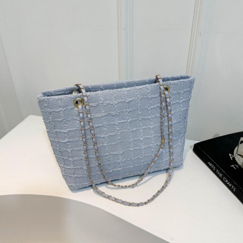 Fashiable Casual Plaid Chain Solid Color Tote Bag, Large Capacity Simple and Versatile Shoulder Bag, Women's Armpit Bags