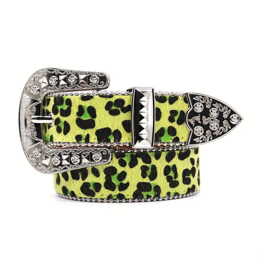 Rhinestones Buckle Leopard Belt for Women Men Eye Catching Pants Belt Waistband Female Aesthetic PU Belt Waist Ornament