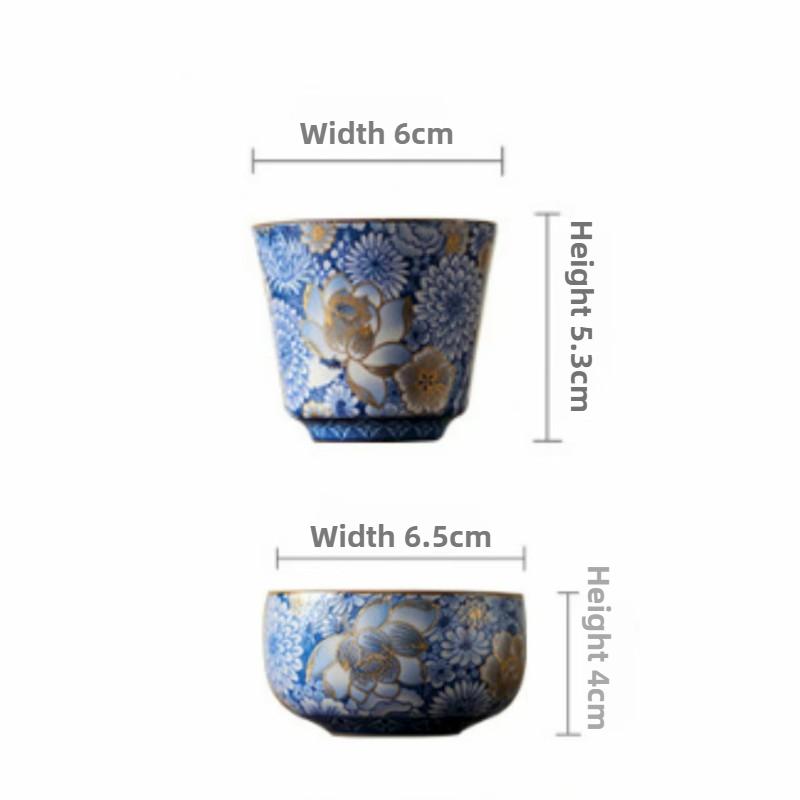 1PCS Chinese Blue and White Ceramic Teacup Anti Scaling Handmade Flowers Porcelain Tea Bowl Travel Meditation Cup Tea Set