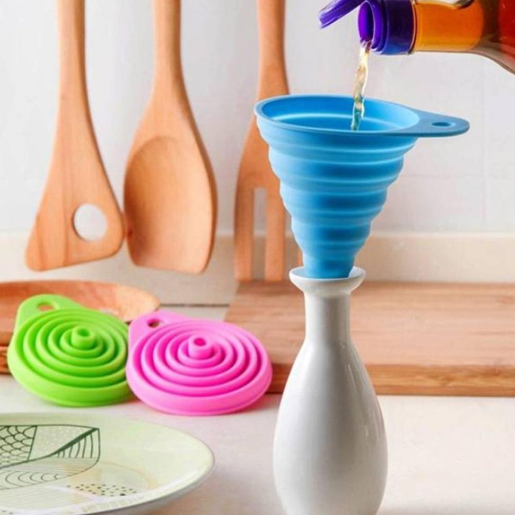 10pcs Mini Silicone Folding Funnel Portable Home Kitchen Liquid Dispenser Telescopic Long Neck Funnels Kitchen Gadget Accessories Hot