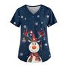 Ladies' Fashionable V-neck Pocket Short Sleeved Christmas Tree Printed Caregiver Uniform
