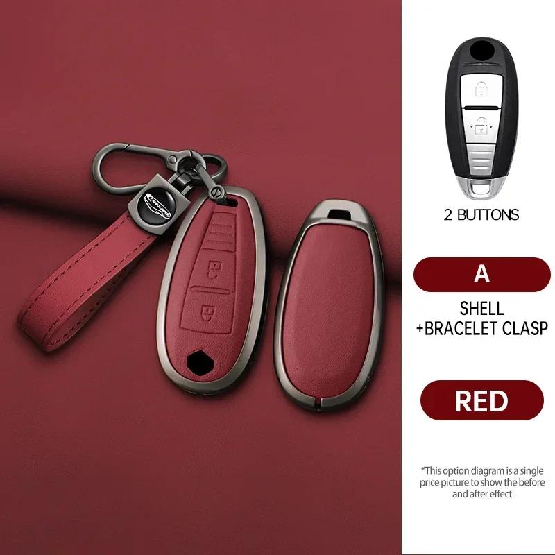 Interior Mouldings Car leather zinc alloy key case For Suzuki S-Cross eitrga Swift car key chain metal key Shell interior decora